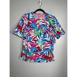 COOLIBAR Hightide Short Sleeve Swim Shirt Medium NEW Tropical Floral UPF 50+